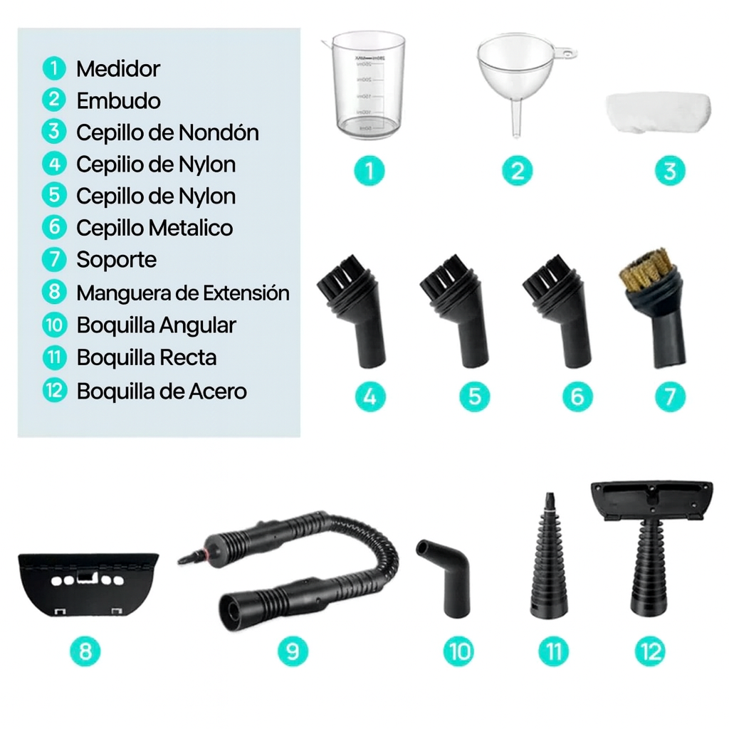Limpadora a Vapor Portátil com 14 Acessórios para Carro, Banheiro, Cozinha e Estofados | VAPORLYX™