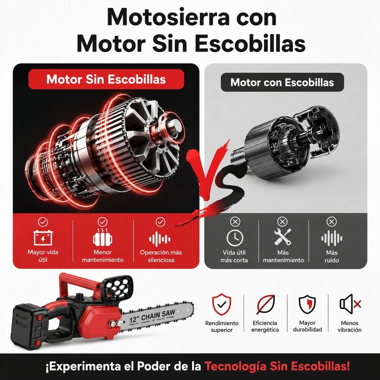 Motosserra sem Fio Brushless 12” com 2 Baterias 4.0Ah e 3 Correntes CUTVORA™