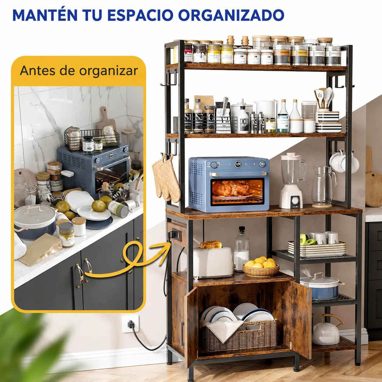 Estante de Cozinha Industrial 6 Níveis Metal e Madeira - FERRAVO™
