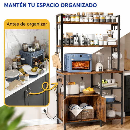 Estante de Cozinha Industrial 6 Níveis Metal e Madeira - FERRAVO™