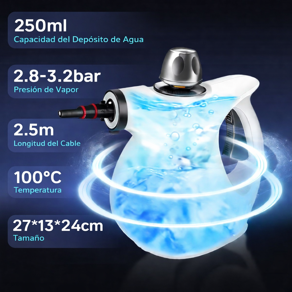 Limpadora a Vapor Portátil com 14 Acessórios para Carro, Banheiro, Cozinha e Estofados | VAPORLYX™