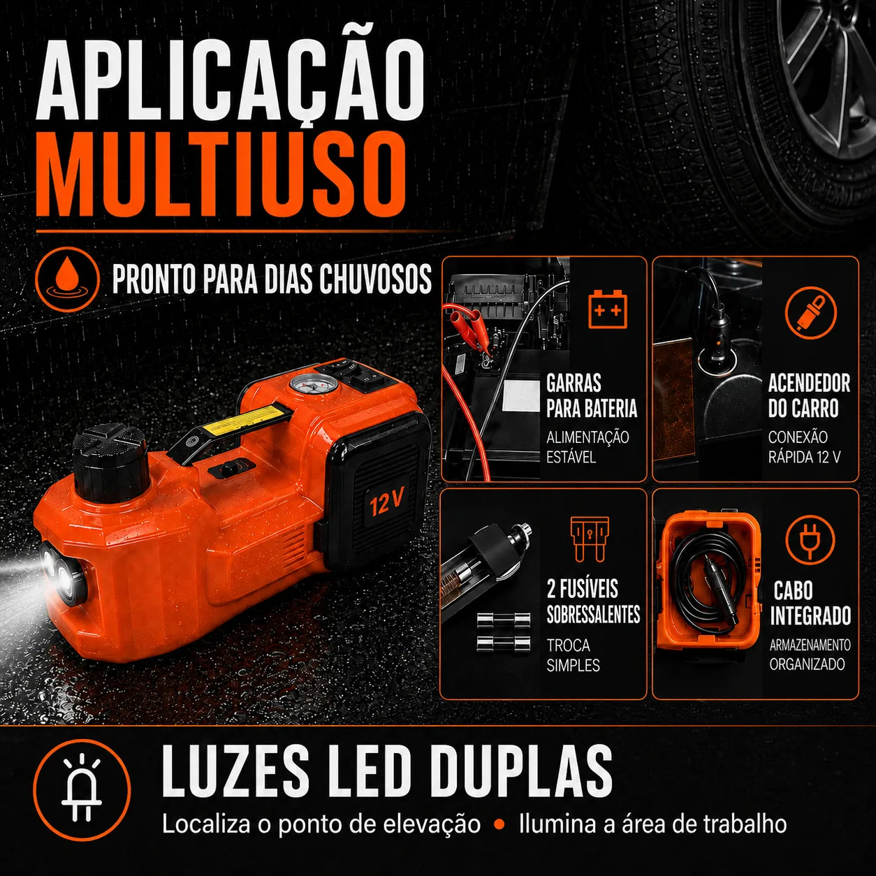 Macaco Hidráulico Elétrico 4 em 1, 5 Toneladas 12V - ALZAVIX™