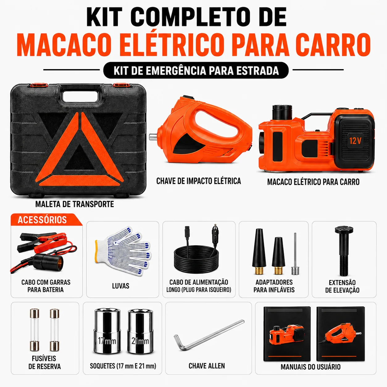 Macaco Hidráulico Elétrico 4 em 1, 5 Toneladas 12V - ALZAVIX™