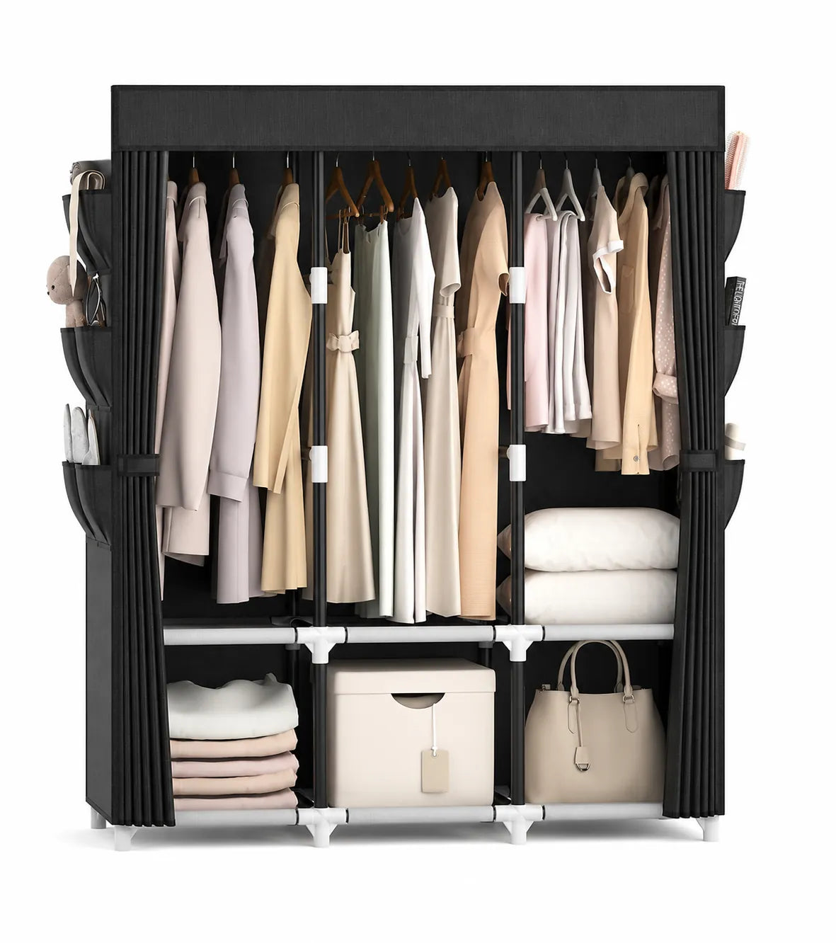 Guarda-Roupa Portátil Grande com Capa, 6 Prateleiras e 3 Barras para Pendurar WARDLORA™