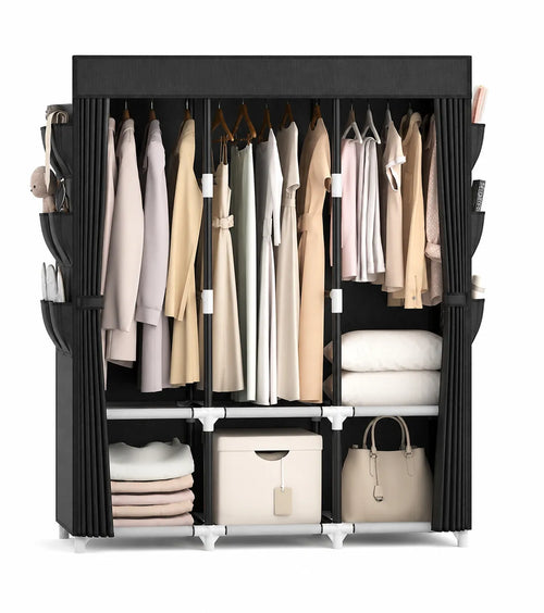 Guarda-Roupa Portátil Grande com Capa, 6 Prateleiras e 3 Barras para Pendurar WARDLORA™