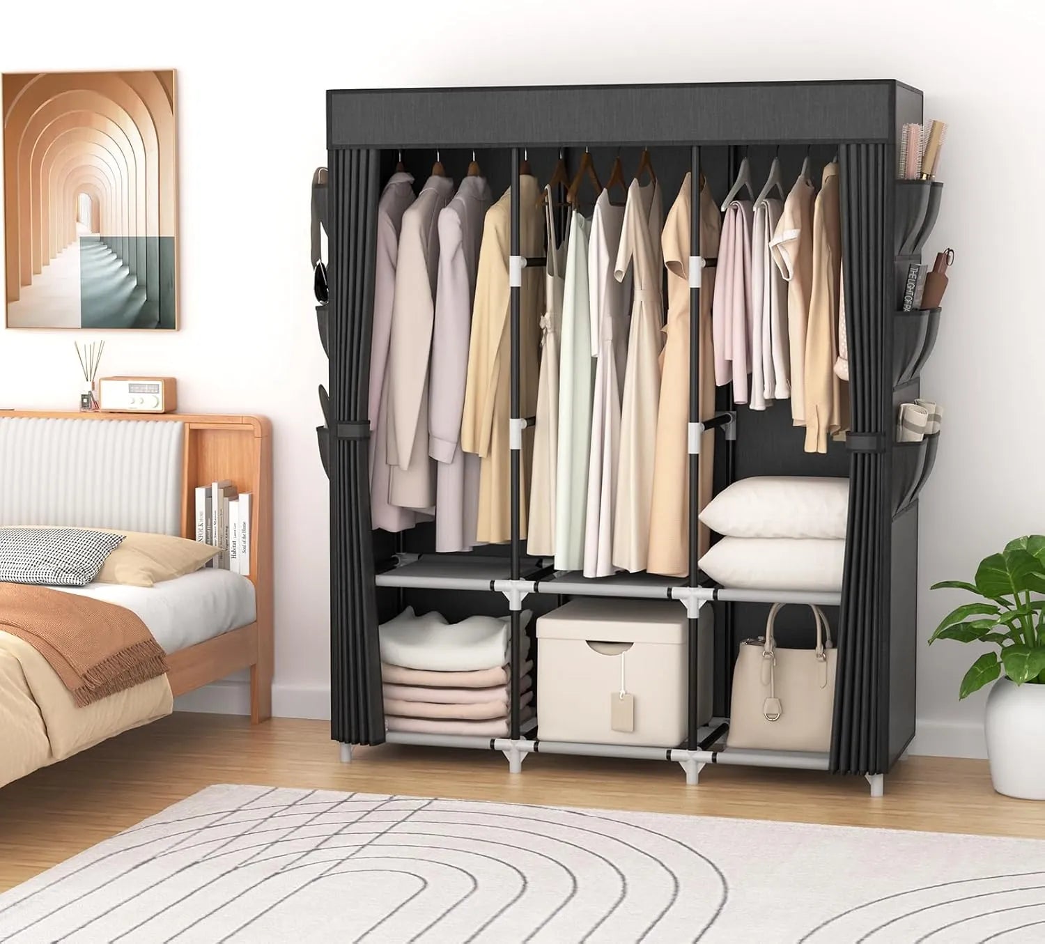 Guarda-Roupa Portátil Grande com Capa, 6 Prateleiras e 3 Barras para Pendurar WARDLORA™