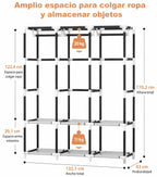 Guarda-Roupa Portátil Grande com Capa, 6 Prateleiras e 3 Barras para Pendurar WARDLORA™