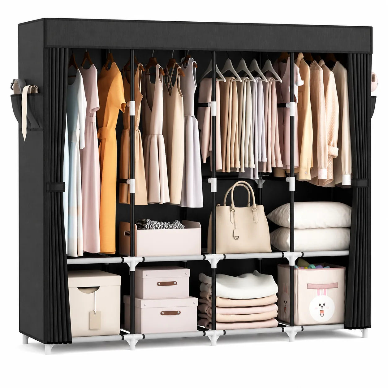 Guarda-Roupa Portátil Grande com Capa, 6 Prateleiras e 3 Barras para Pendurar WARDLORA™