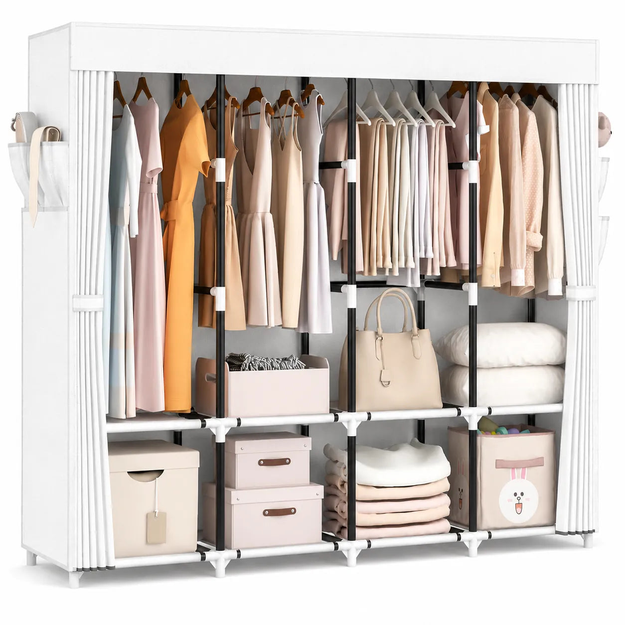 Guarda-Roupa Portátil Grande com Capa, 6 Prateleiras e 3 Barras para Pendurar WARDLORA™