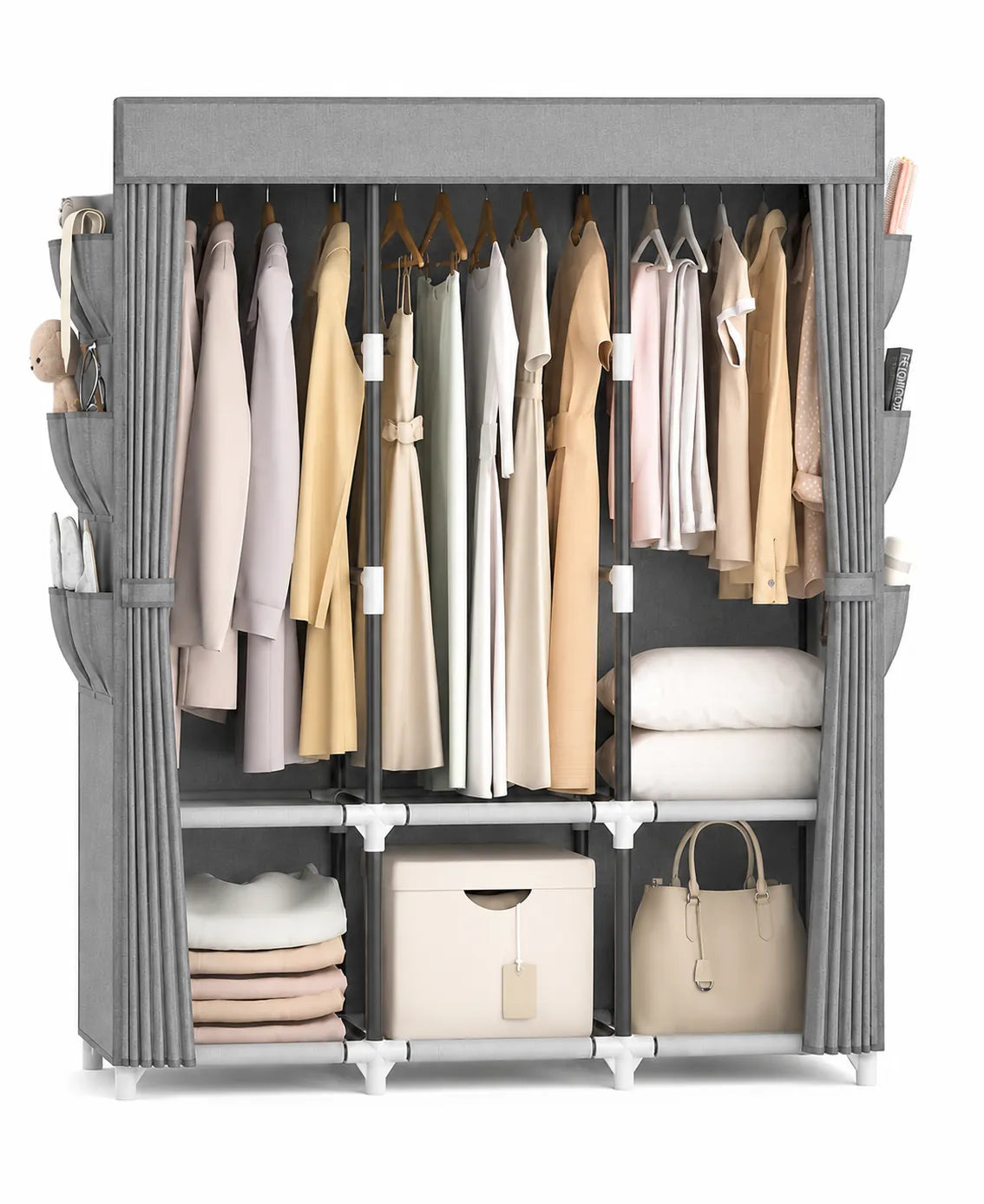 Guarda-Roupa Portátil Grande com Capa, 6 Prateleiras e 3 Barras para Pendurar WARDLORA™