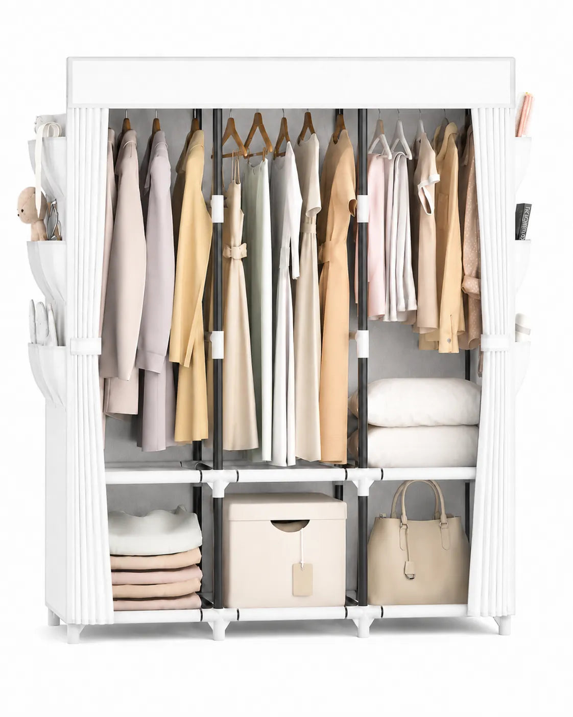 Guarda-Roupa Portátil Grande com Capa, 6 Prateleiras e 3 Barras para Pendurar WARDLORA™